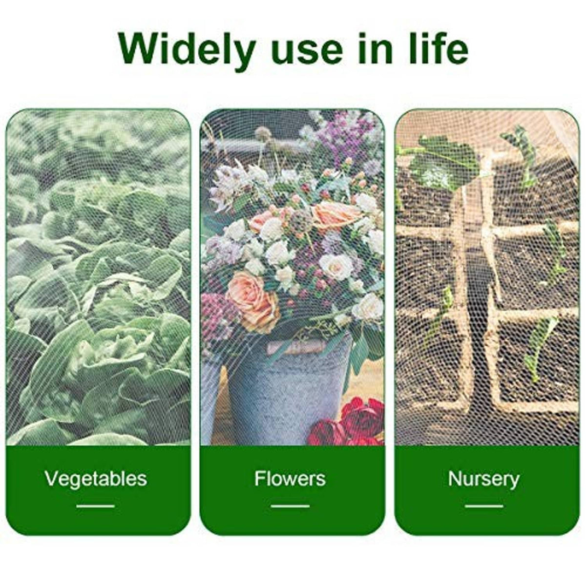 Garden insect mesh netting for vegetables, flowers, and nursery plants
