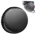 Black round spare tire cover made of waterproof PVC leather, fitted dome shape.