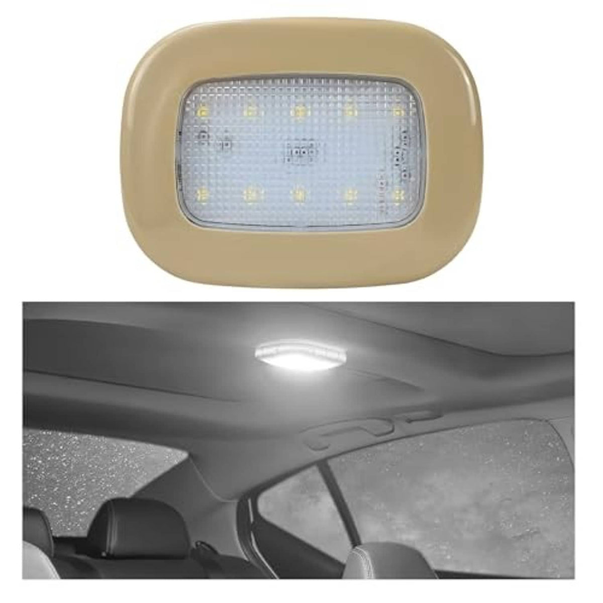 Beige rectangular dome LED car ceiling light, clear lens with bright LEDs