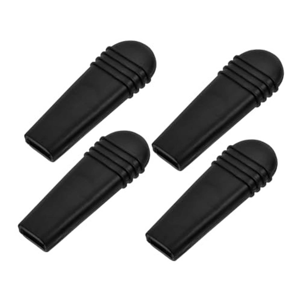 Four black wheelchair brake extension handle covers, angled view with ribbed rings