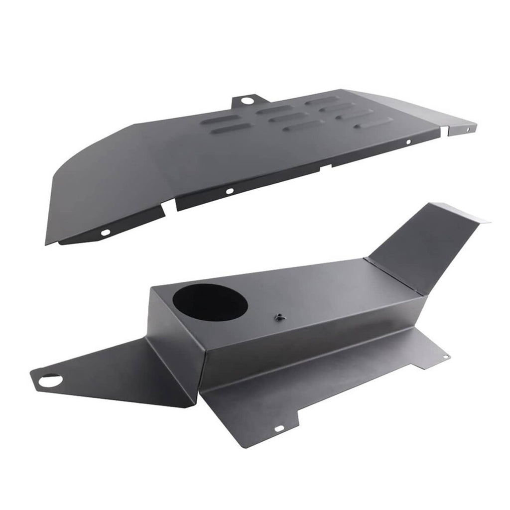 Black intake heat shield panel with mounting holes for cold air intake kit