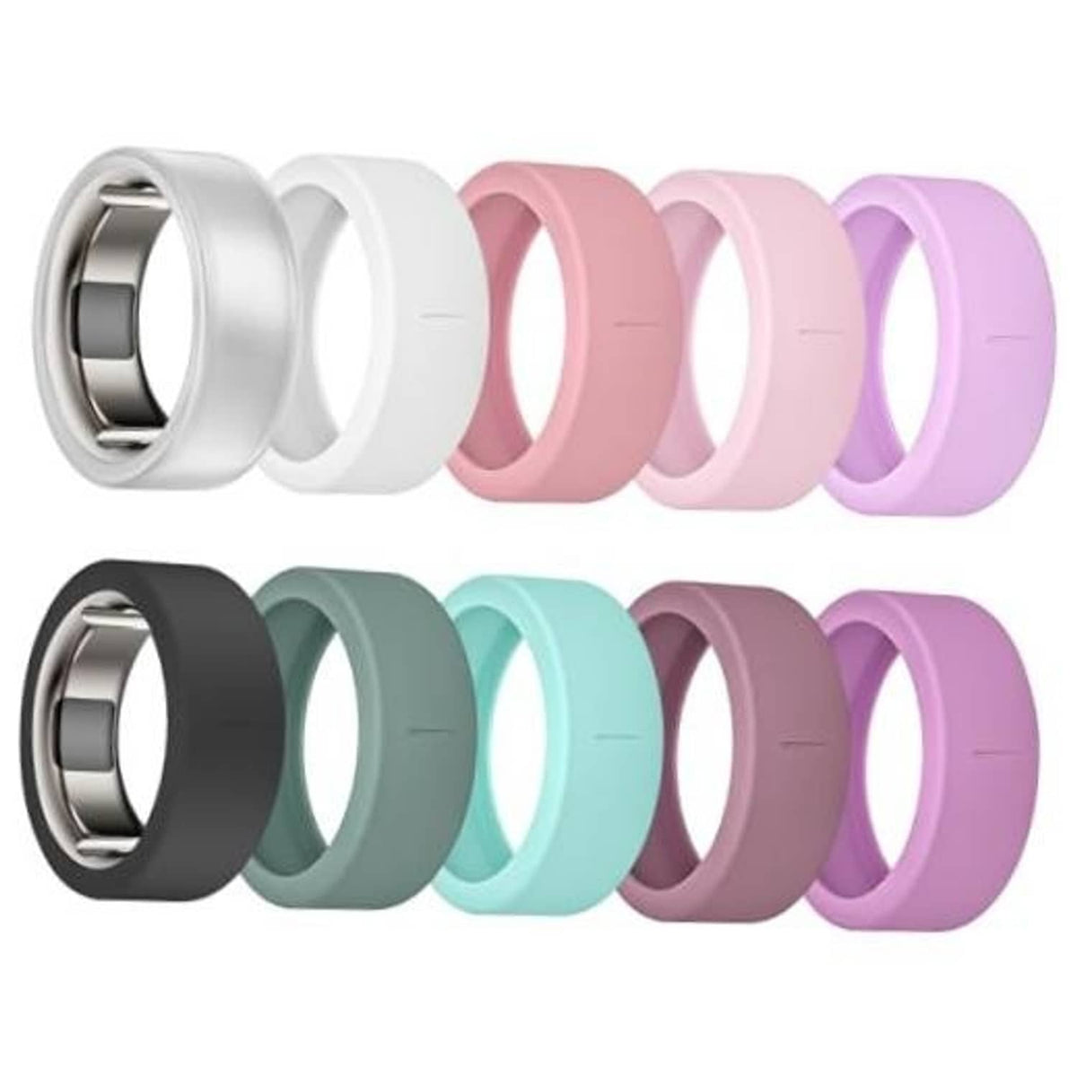 10-pack silicone ring covers for Oura-compatible rings, assorted colors set