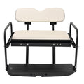 Folding golf cart rear flip back seat with off-white cushion and black frame