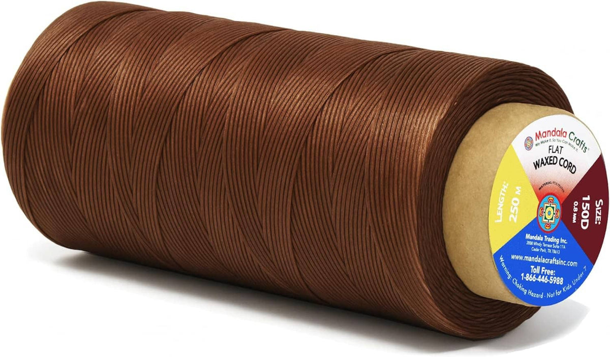 Brown waxed thread spool for leather sewing, tightly wound polyester thread