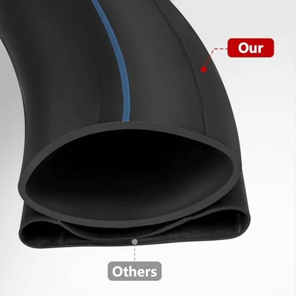 Heavy-duty inner tube with reinforced rim area and blue stripe