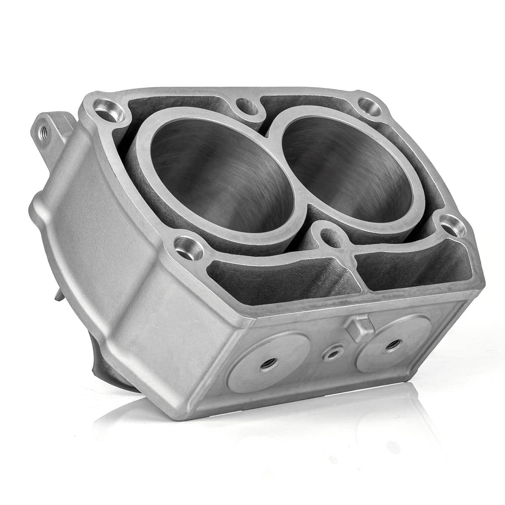 Aluminum cylinder block with dual bores and side finned cover
