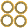 Set of four round rubber gearcase drain plug seal gaskets, yellow outer ring, gray inner seal