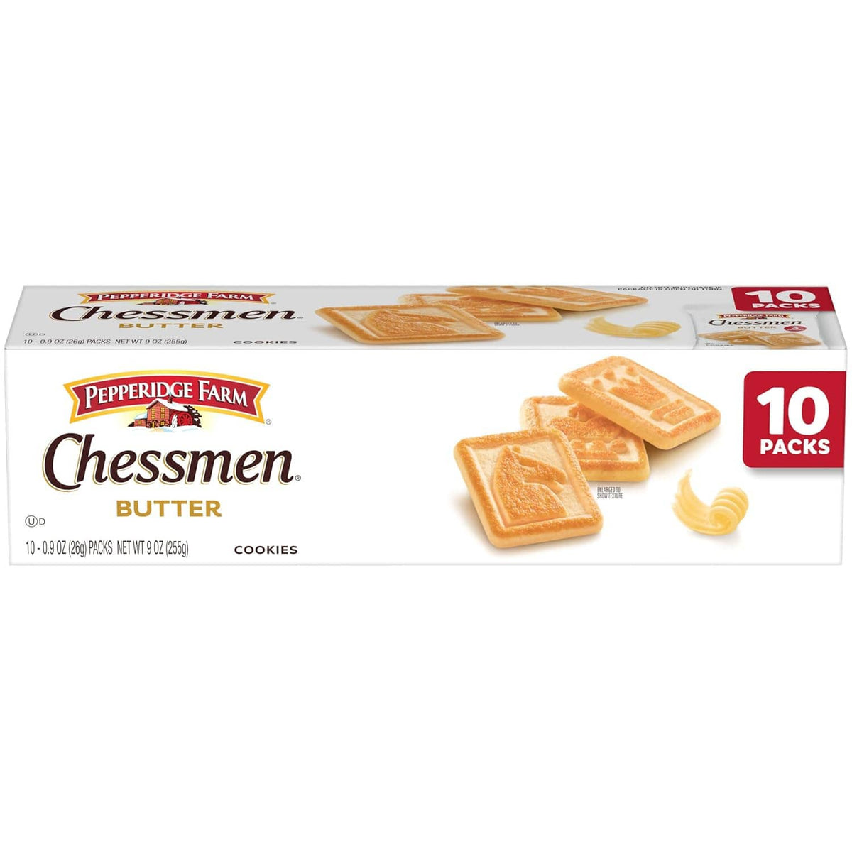 Butter chess-shaped cookies 10-pack box front with cookie shapes