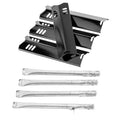 Set of black burner heat shields with vent slots and stainless ignition tubes