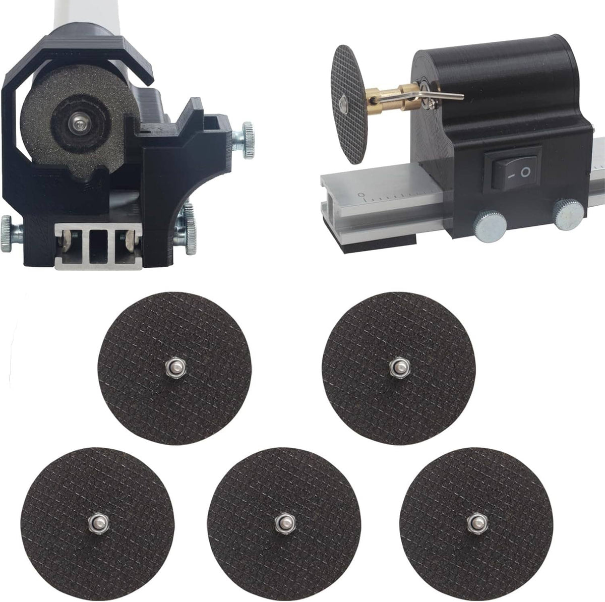 5-pack arrow cutter blade set with five black mesh resin discs and saw body