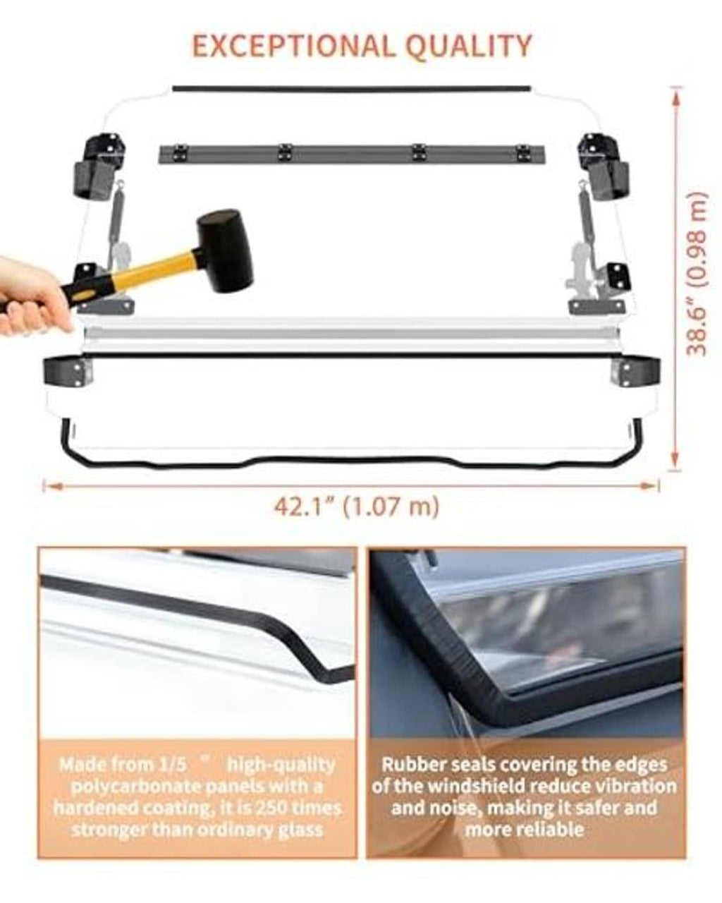 3-in-1 flip-up windshield kit with clear shield, black frame, and rubber edge seals
