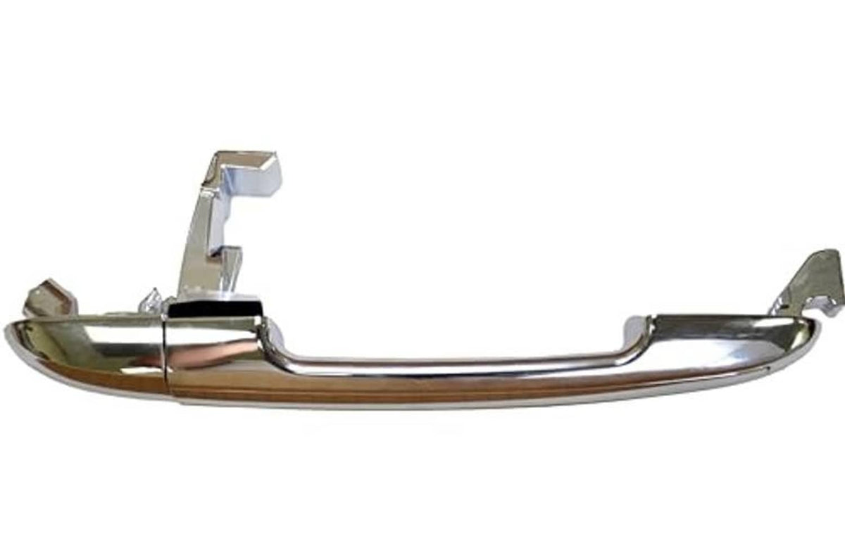 Chrome exterior door handle with U-shaped lever and mounting bracket