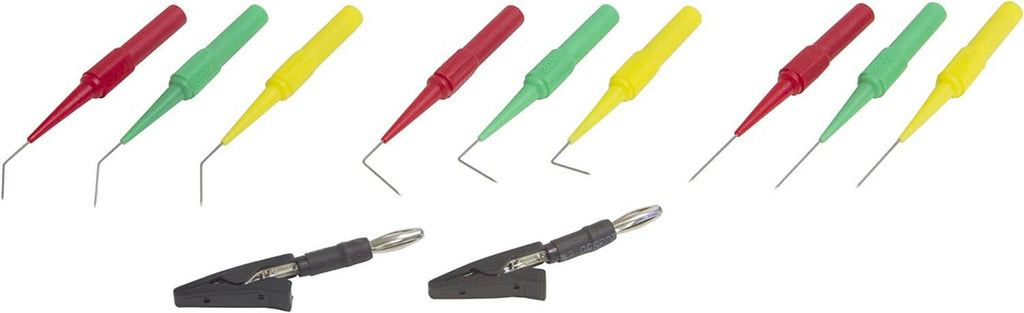 Back probe pin and alligator clip set with red, green, yellow insulated cables