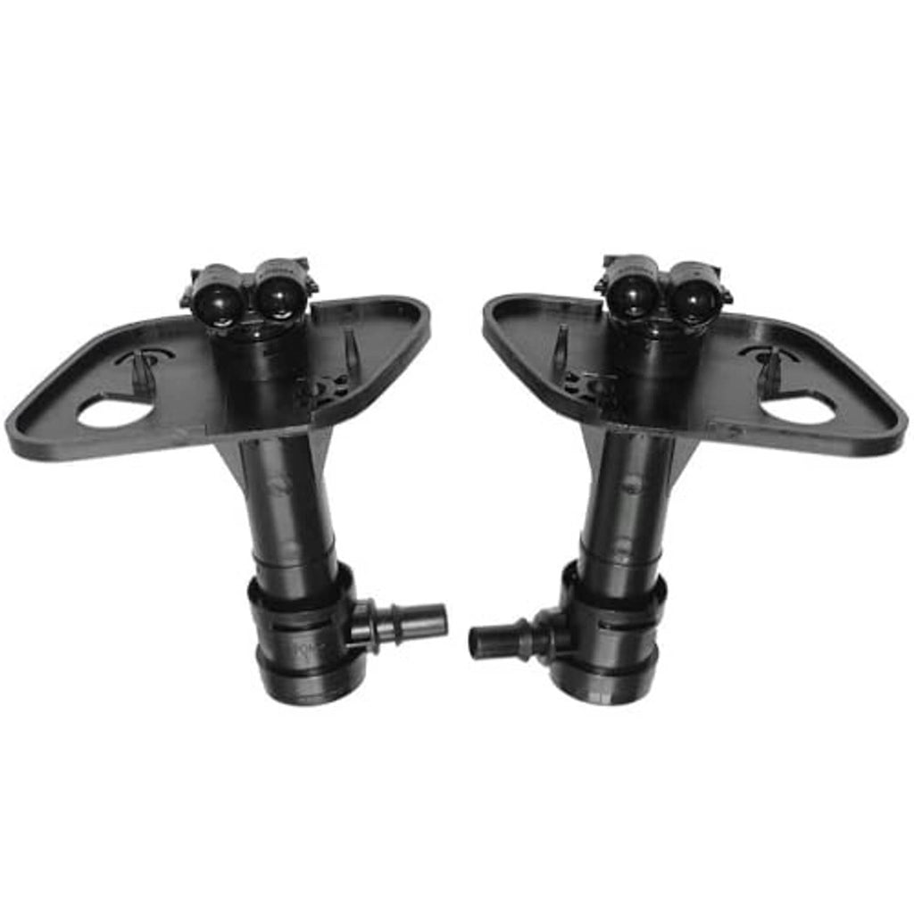 Headlight washer nozzle jet sprayer assembly, black plastic with mounting flanges and nozzles