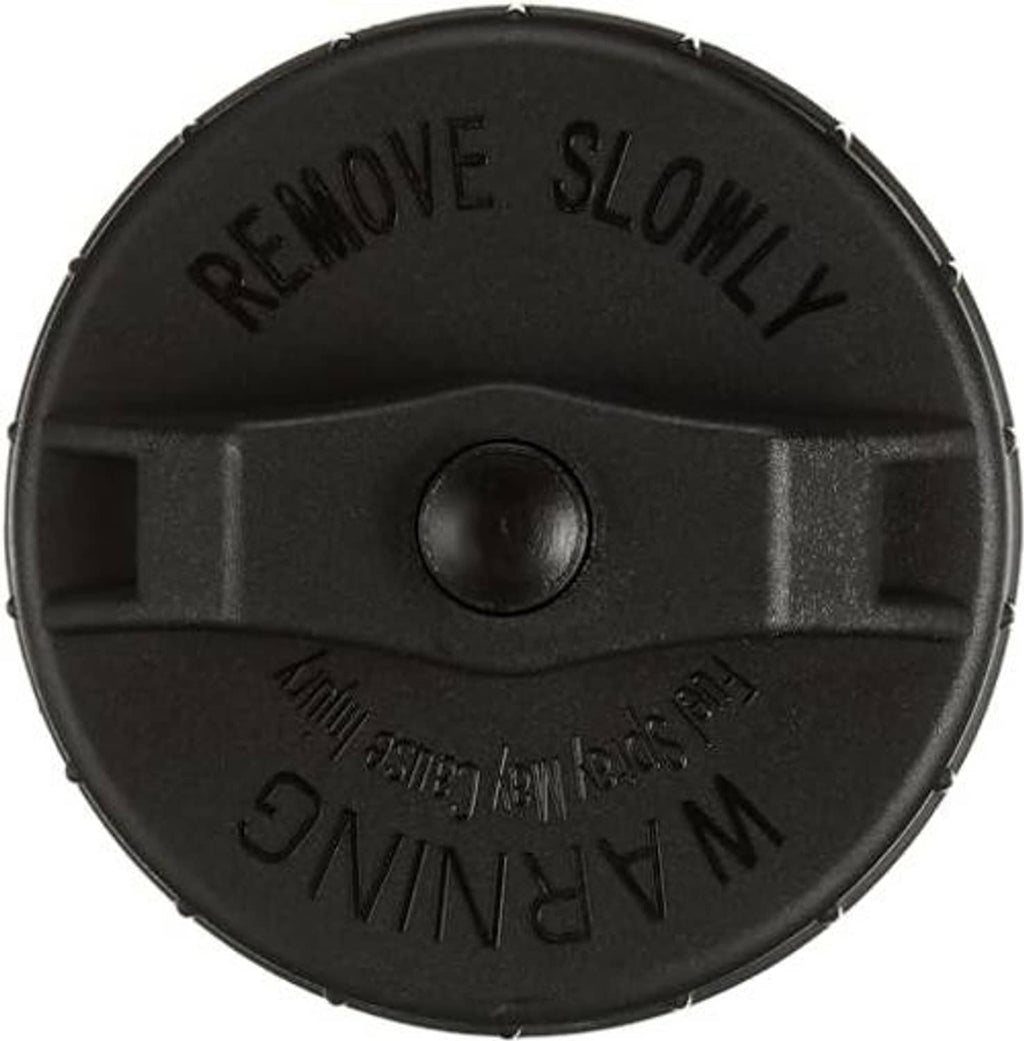 Black fuel tank cap with 'REMOVE SLOWLY' text and central release button