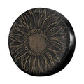 Black spare tire cover with gold sunflower floral center design