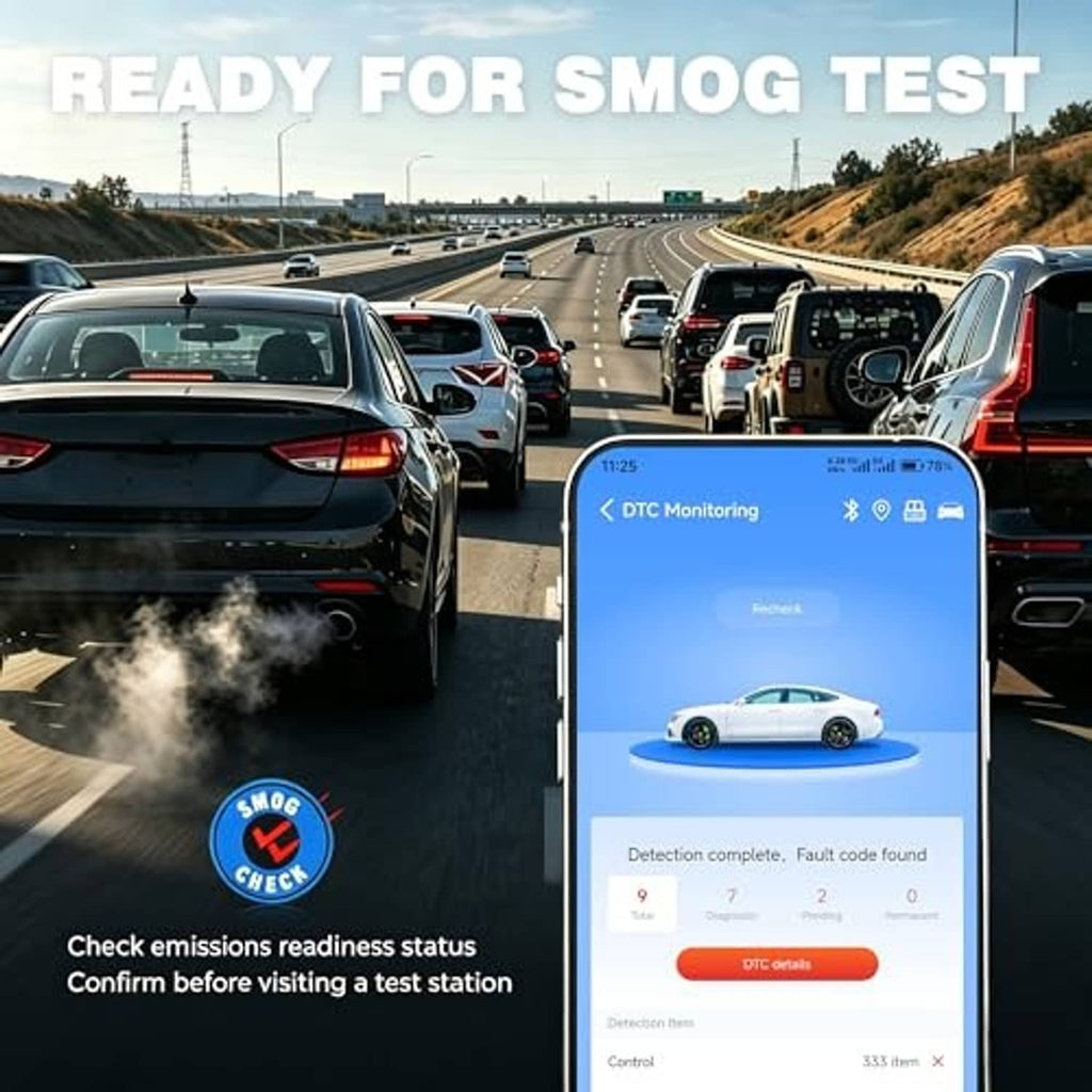 OBD2 scanner diagnostics shown on smartphone display with DTC monitoring screen