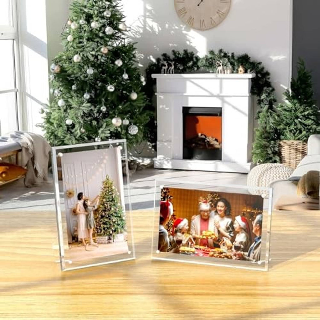 Three clear acrylic 5x7 picture frames with easel stands