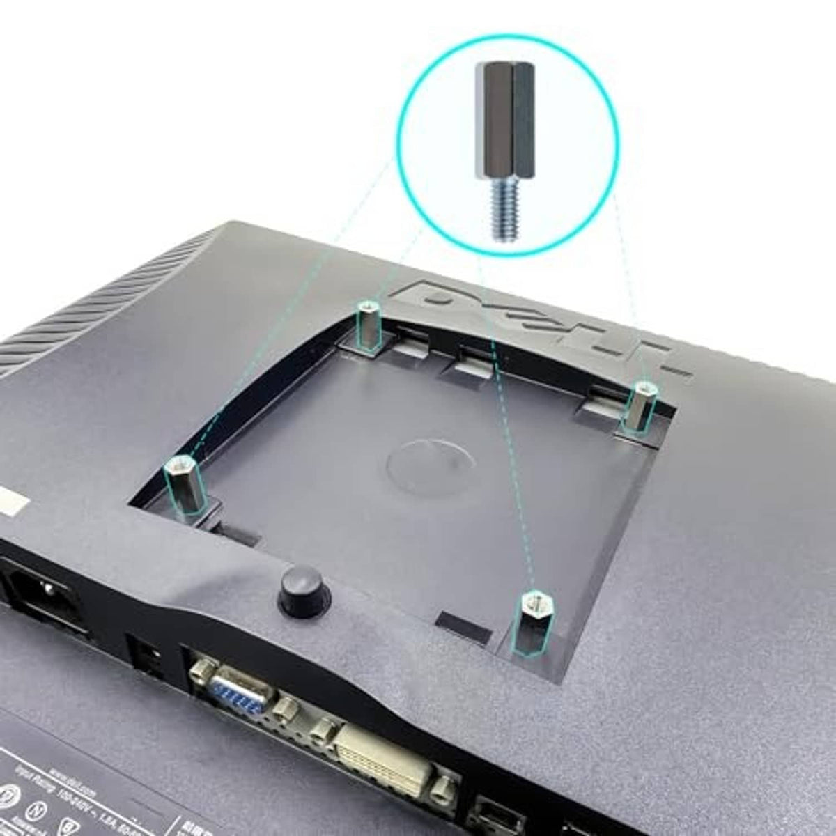 Monitor wall-mount spacer adapter with threaded bolt and hex base on bracket