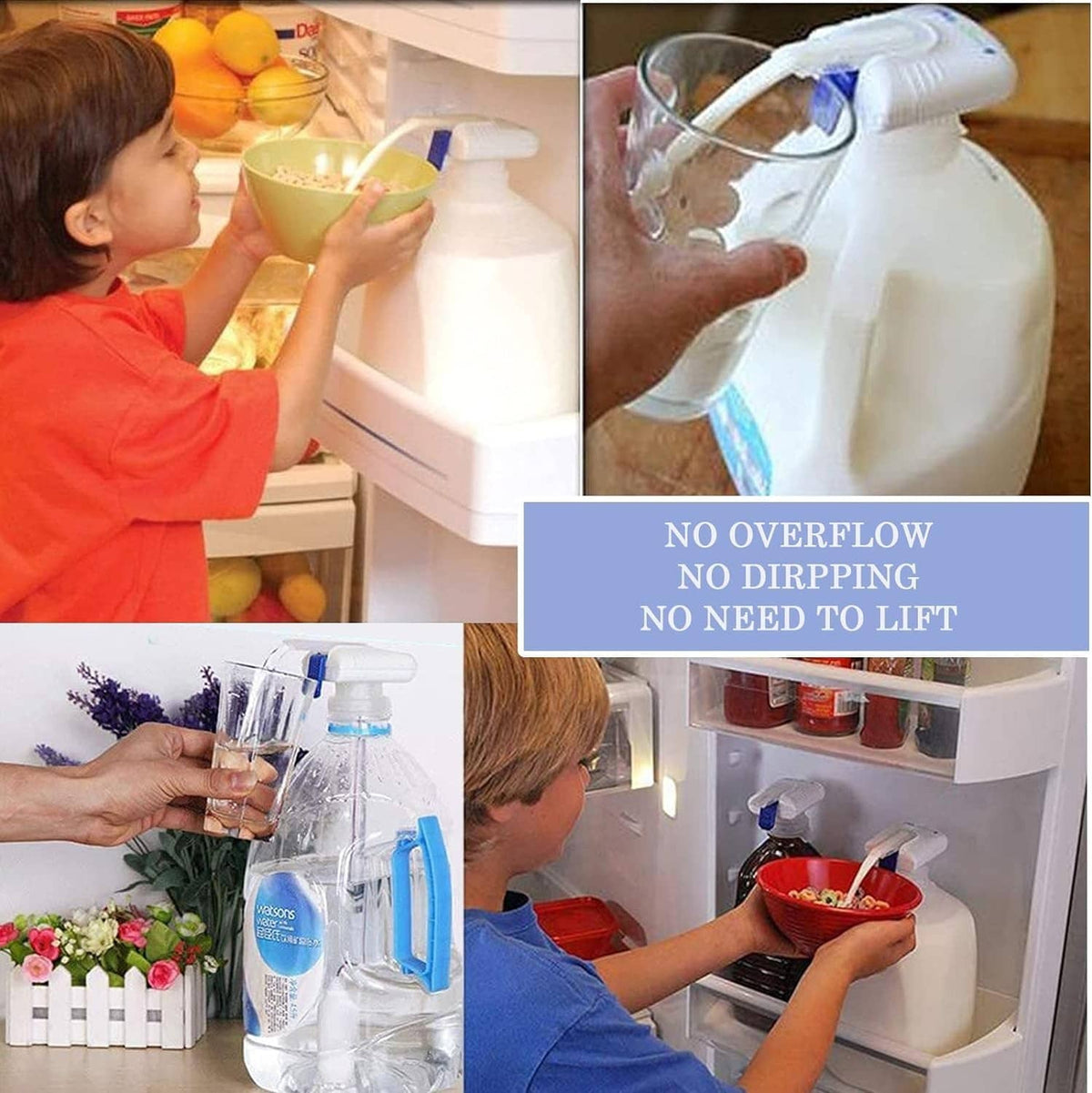 White electric drink dispenser with pump head pouring into a cup
