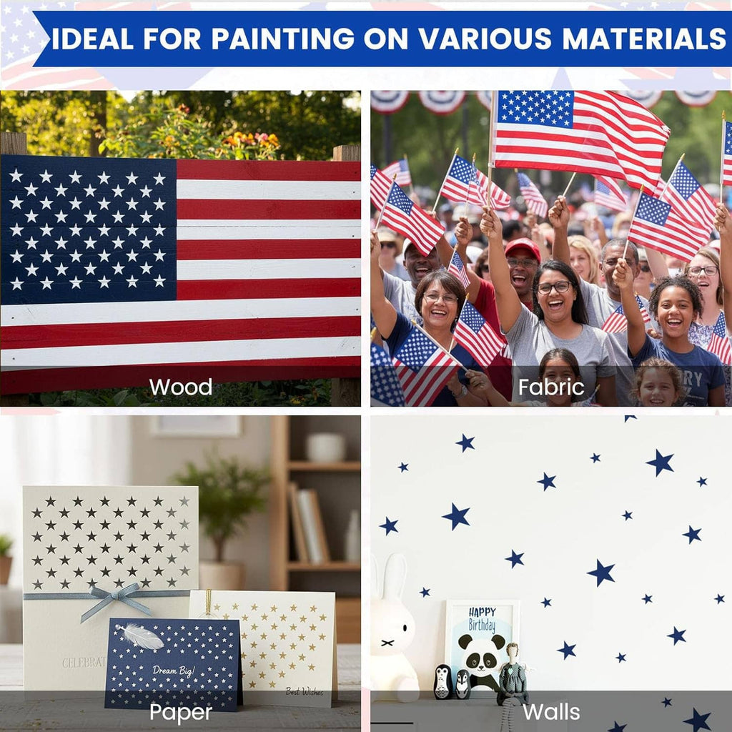 Star stencil template pieces applied to surfaces with cutout stars visible