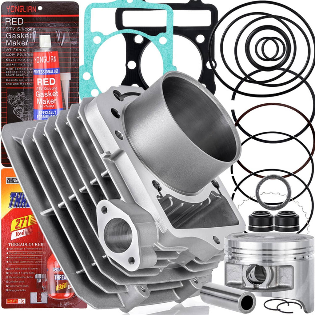 Cylinder piston top end rebuild kit with silver cylinder, piston, piston rings, and gaskets