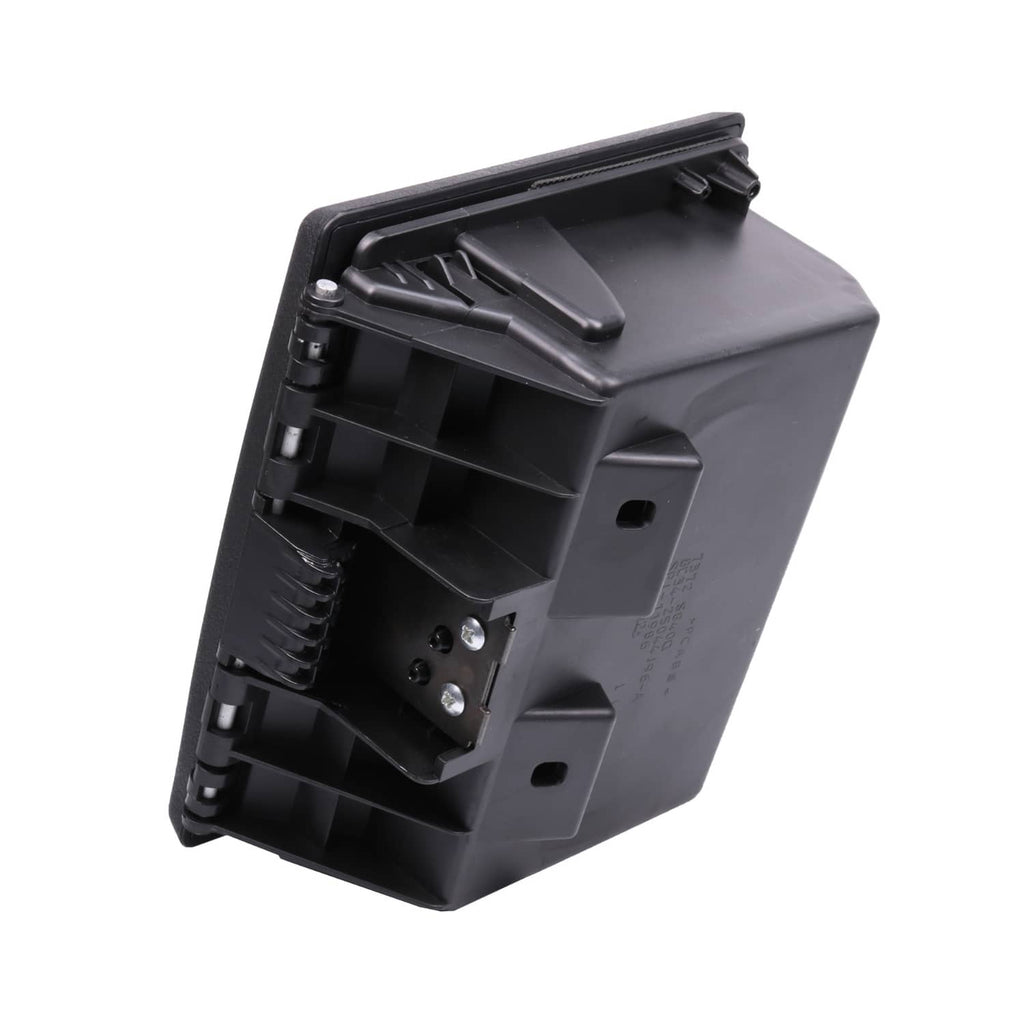Black front dual cup holder underside view with mounting pegs and mechanical components