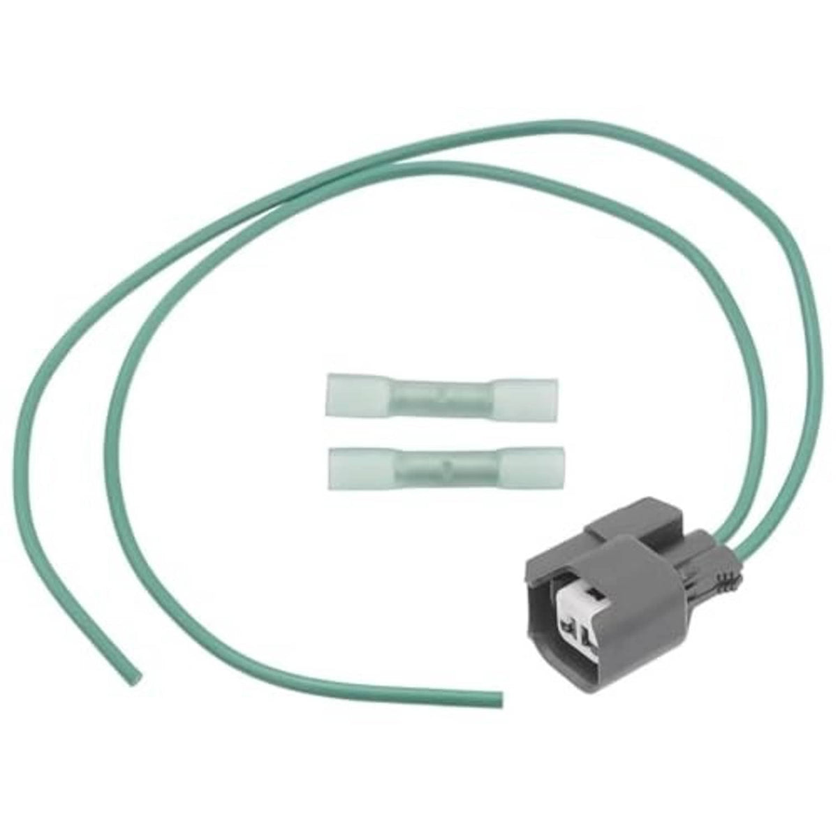 ABS wheel speed sensor wiring pigtail, gray connector with green wire and two inline terminals