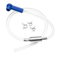 Brake bleeder kit with blue connector, clear hoses, metal inline check-valve assembly