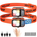 Orange mini LED headlamp set with two light units, elastic strap, side control panel