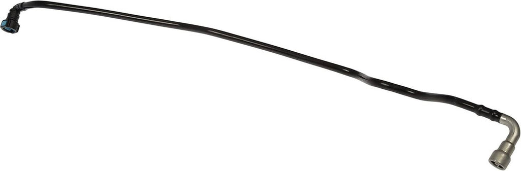Rear fuel line assembly with black hose and metal flare fitting, straight view