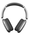 Over-ear wireless headphones with grey frame and dark ear pads, front view