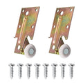Steel drawer track roller bracket with plastic gray wheel, gold finish