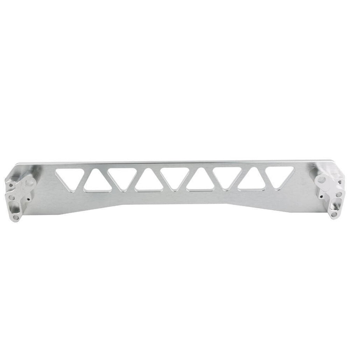 Silver aluminum rear tie bar with triangular cutouts and end mounting plates