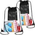 Black clear drawstring bag set with front mesh pocket and two drawstrings