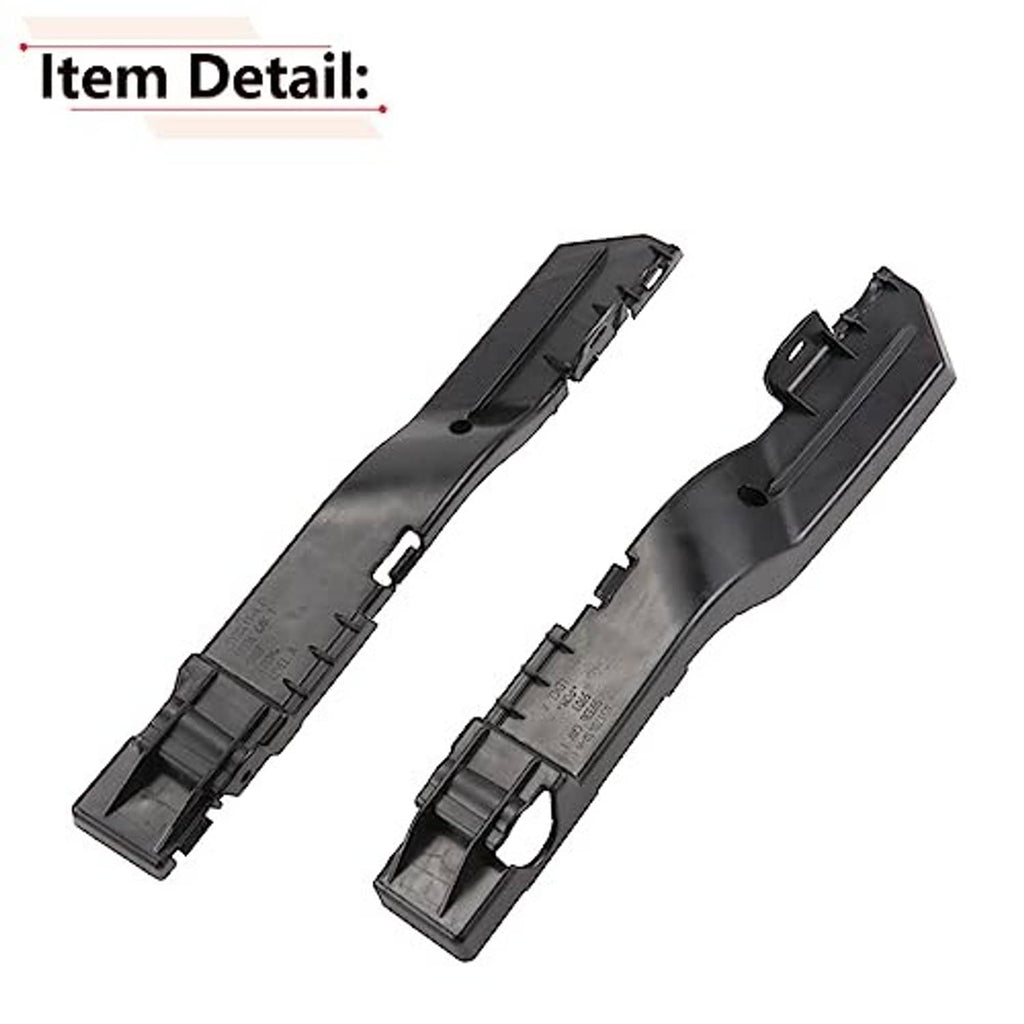 Two black front bumper brackets with molded clips and fastening cutouts