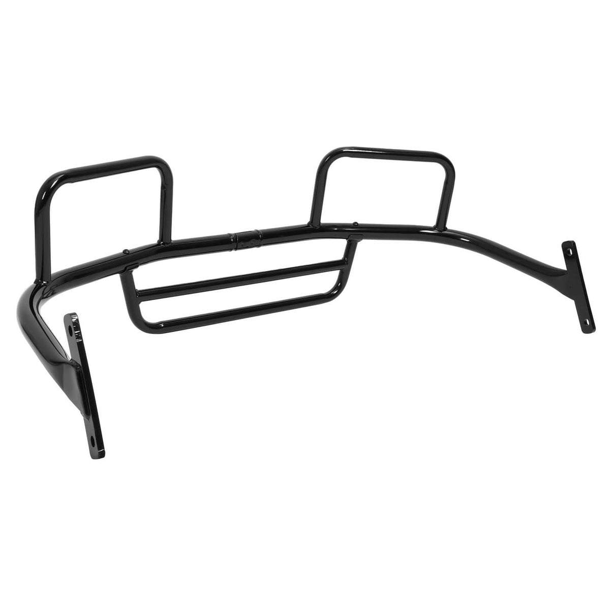 Black front brush guard angled view with protective grill and mounting bracket plates