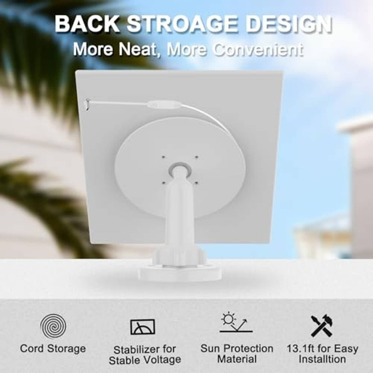 Solar panel charger with back storage base for cable neatness