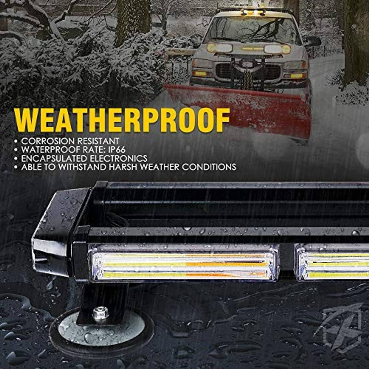 Weatherproof black rooftop LED strobe light bar with raised mounting base
