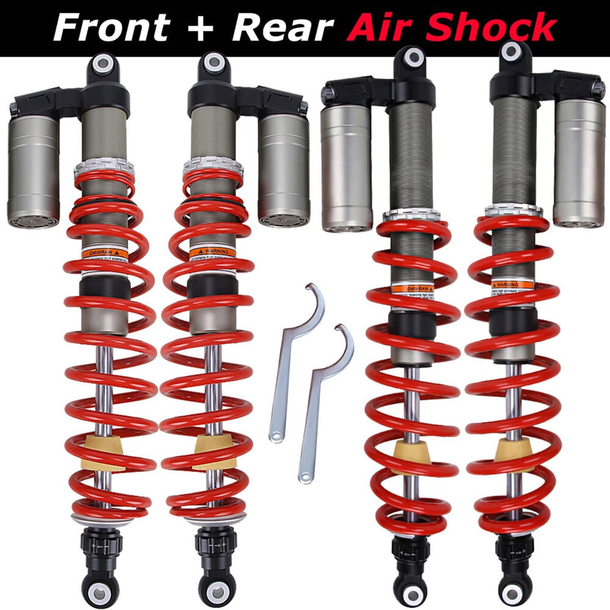 Air shock absorbers set with red coil springs, silver cylinders, black mounts