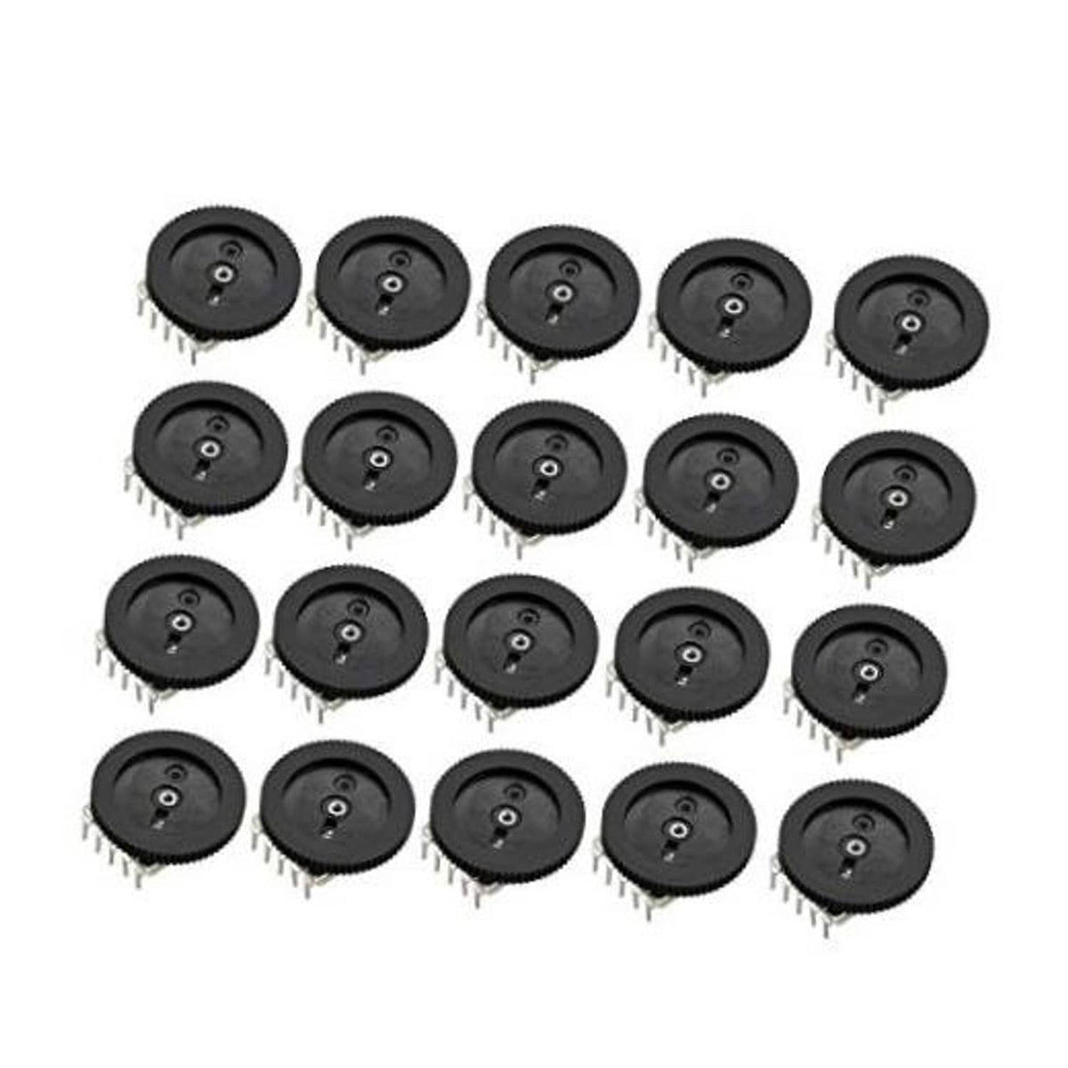 Set of black round dial potentiometer volume control modules with 3-pin connectors