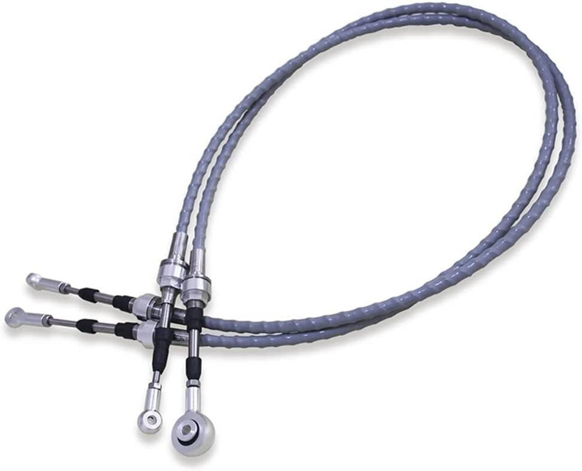 Blue braided shifter cables with metal rod ends and pivot ball hardware