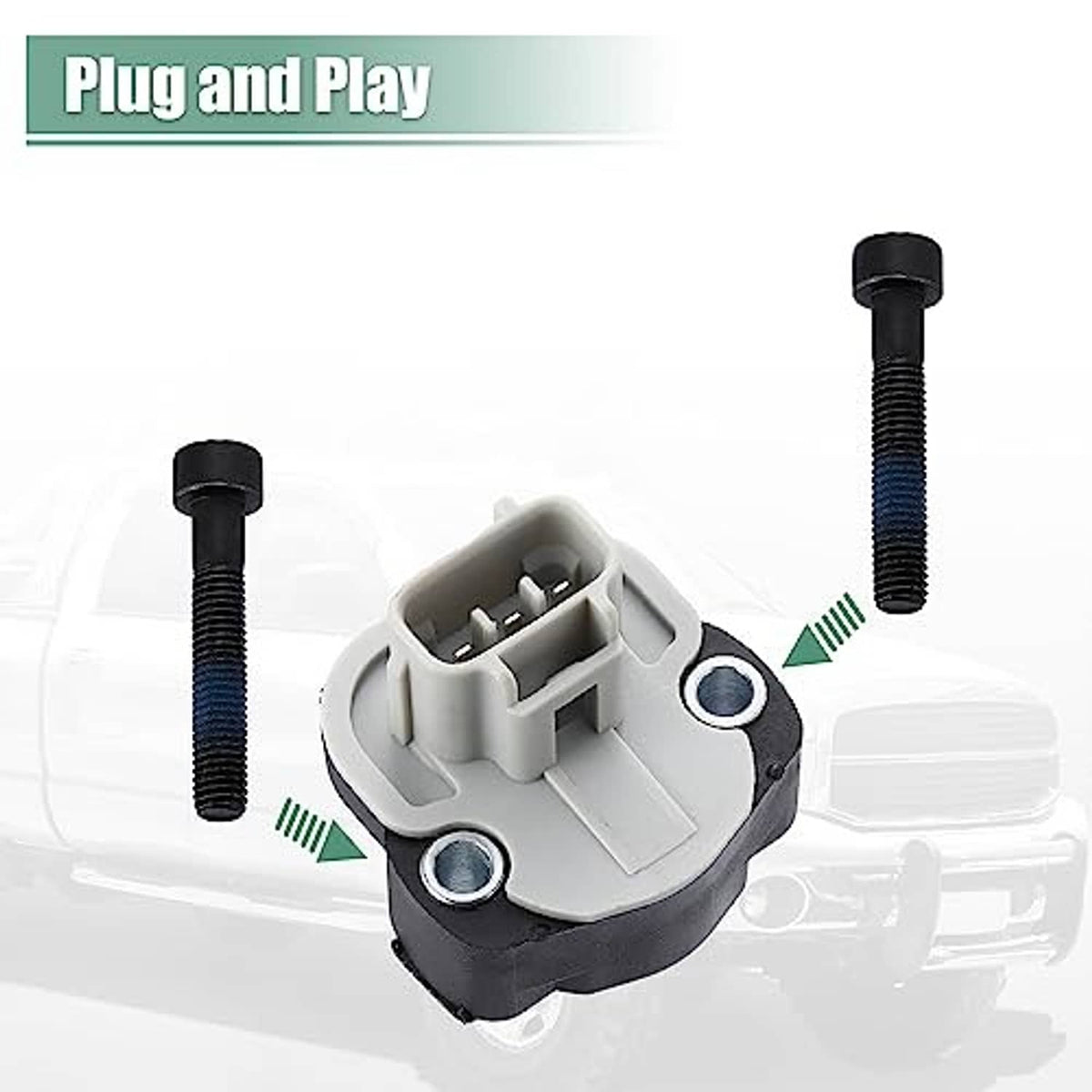 Throttle position sensor with front plug socket and two black threaded bolts