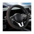 Black steering wheel cover with orange-stitched grip for anti-slip comfort