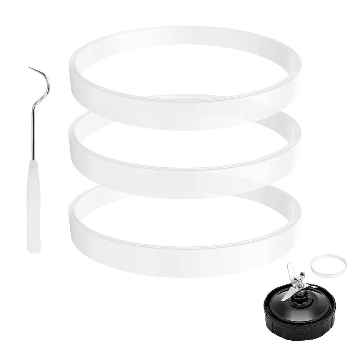 Set of three white rubber blender gaskets, circular seal rings