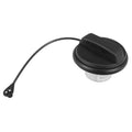 Fuel tank cap cover with black flip lid and attached cable, gray base