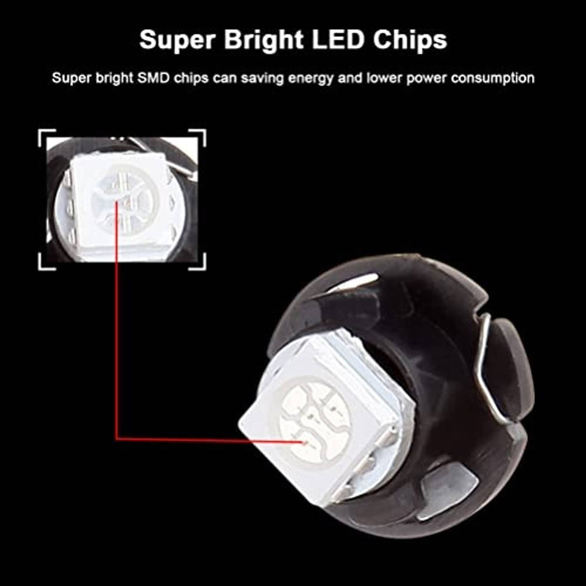 Black LED wedge bulb with white square SMD chip and side metal spring wire
