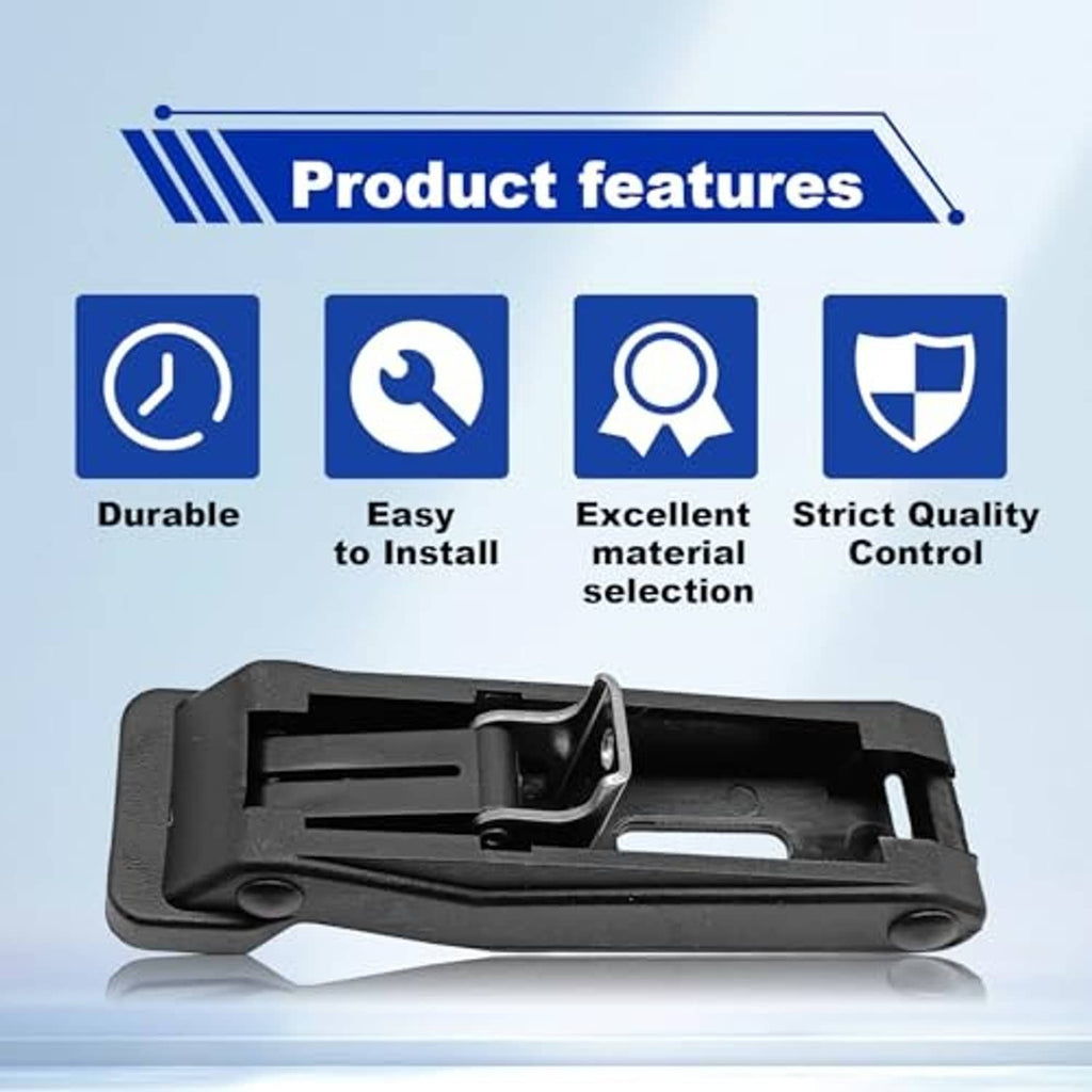 Black storage rack latch base with toggle clasp and mounting points, rubber lever