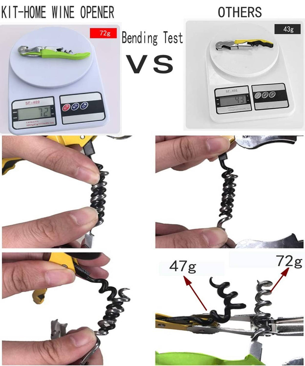 Green wine opener corkscrew with spiral worm and lever for bottle opening