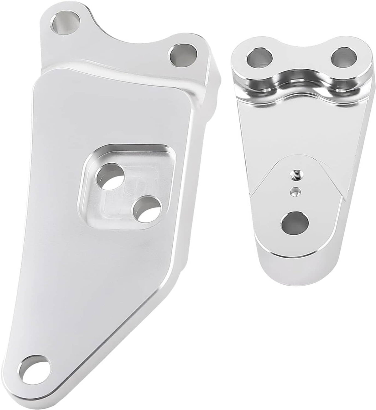 Motor mount bracket set with silver metal plates and bolt holes